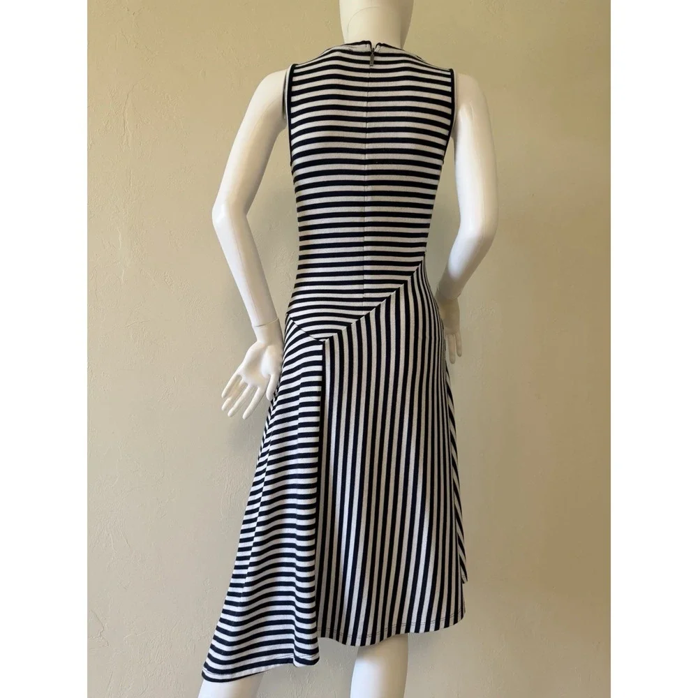 Michael Kors Knit A-Line Dress Striped‎ Sleeveless Zip Black White Size XS